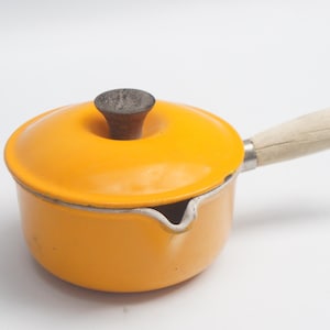 Vintage small Le Creuset Saucepan Lidded Cast Iron Enamel Pot Mid Century Cottagecore French Country