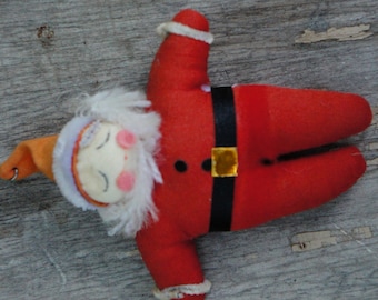 Vintage 50s-60s Felt Santa Christmas Tree Ornament Retro Mid Century Collectible