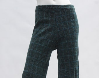 Vintage 60s-70s Women's Wide Knit Plaid High Waist Pants Retro Mod