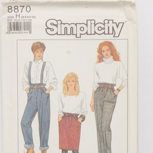 Vintage 80s Simplicity 8870 Wzór do szycia Paper Bag Waist Pants Spódnica Spodnie na szelkach Nieobcięte