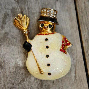 Vintage 90er Jahre Emaille Schneemann Weihnachtsbrosche Kostüm Schmuck Kitsch