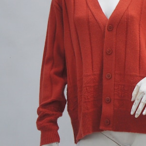 Vintage 70s Rust Colored Men&#39;s Cardigan Sweater By Jantzen Boyfriend Sweater Retro Mid Century