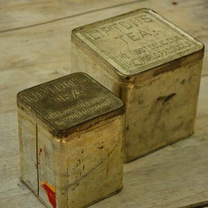 Vintage Antique Lipton Tea Canisters Tin Boxes Industrial Square Metal Tins/Farmhouse Decor/Cottagecore/Shabby chic/Bohemian Chic