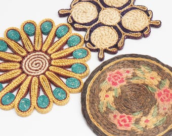 Vintage Mismatched Basket Weave Trivets Wall Decor Home Decor Cottagecore Boho Instant Collection