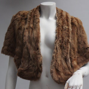 Vintage 50s Fur Stole Capelet Mid Century Wedding Wrap Bolero Jacket