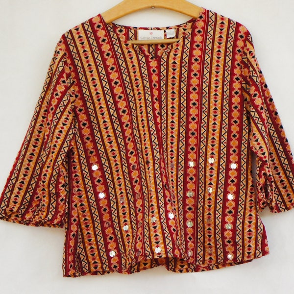 Vintage 90s Indian Tribal Print Tunic/Blouse/Boho/Bohemian Chic/Hippie