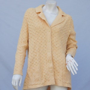 Vintage 60s Pointelle Lace Knit Sweater Cardigan Cottagecore Grannycore Boho Retro Mid Century