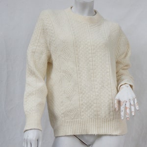 Vintage 70s-80s Creme White Cable knit Fisherman Sweater Retro