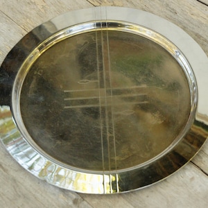 Vintage 30s-40s Art Deco Chrome Plated Round Tray Retro Barware Home Decor Mid Century Modern Gift