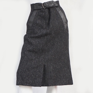Vintage 80s Next UK Leather Trim Wool Tweed Pencil Skirt High Fashion