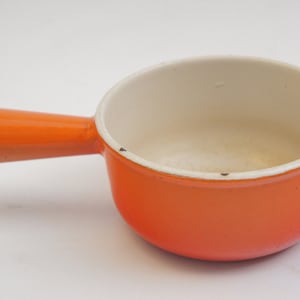 Vintage 50s Small Le Creuset Cast Iron Enamel Pot Saucepan Cookware Mid Century Modern Farmhouse Cottagecore Gift