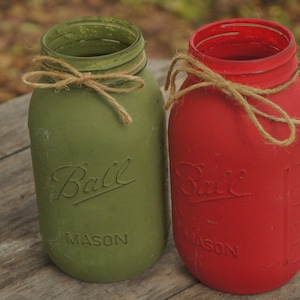 Up cycled Chalk Paint Mason Jars Farmhouse Decor Country Style Rustic Vases Cottagecore Home Decor Gift