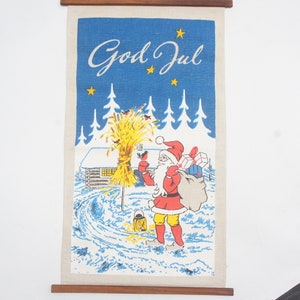 Vintage Swedish Santa Print God Jul Merry Christmas Tapestry