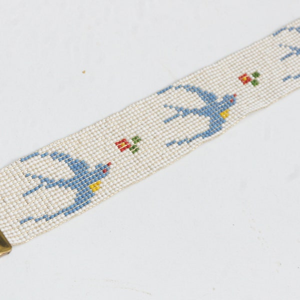 Vintage Beaded Blue Bird Belt Woven bead Belt Tribal Cottagecore Boho