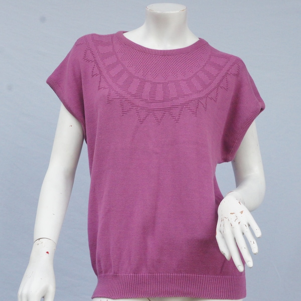 Vintage 70s-80s Women's Knit Short Half Sleeve Sweater By Devon Retro Cottagecore