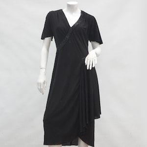 Vintage 30s Style 60s-70s Black Beaded Fringe Dress Flapper Goth Witchy Retro Mid Century
