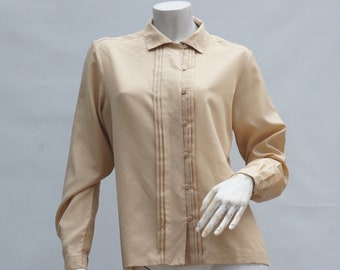 Vintage 70s Beige Blouse By Jantzen Button Down Shirt Top Grannycore Retro