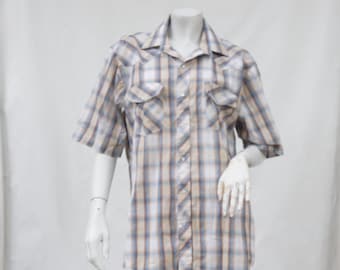 Vintage Herren Karo Kurzarm Westernhemd Cowboy Rancher