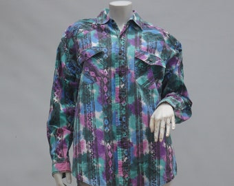 Vintage 90s Men's Southwestern Print Western Shirt By Western Plains Trading Co. Cowboy Ranchwear Brushpopper