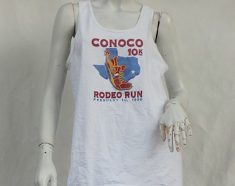 Vintage 90s Conoco Rodeo Run Tank Top Sleeveless T-Shirt Graphic Tee Cowboy Western