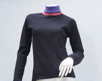 Vintage 80s-90s Colorblock Waffleknit Turtleneck Sweater By Full Swing Long Sleeve Top