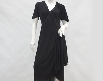 Vintage 30s Style 60s-70s Black Beaded Fringe Dress Retro Mid Century