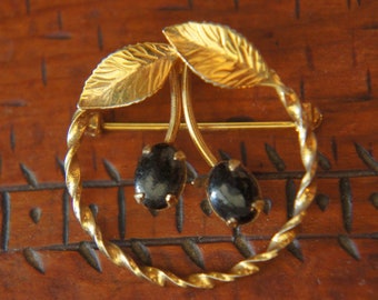 Broche Vintage Combinée Pendentif En Plaqué Or Avec Onyx - Occasion Bon état, Bijou Ancien Français, Style Rétro