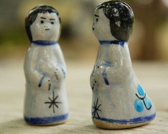 Vintage 70s Mexican Tiny Ceramic Angels Figurines Boho Ethnic Home Decor Cottagecore Gift