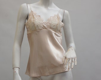 Vintage Beige Lace Trim Camisole Tank Top Slip Top Lingerie