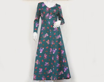 Vintage 70s Floral Print Maxi Dress By Devonshire Lady Hippie Boho Flower Power Cottagecore Retro Prairie