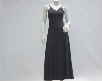 Vintage 70s Black Slip Dress By Sassy Lassy California Retro Goth Witchy