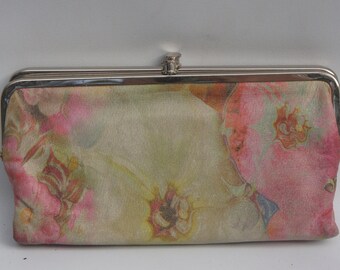 Floral Print Leather Kisslock Clutch Purse Large Wallet By Hobo Gift