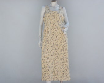 Vintage 90s Floral Cotton Knit Empire Waist Maxi Dress Tank Dress Boho Hippie Cottagecore