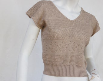 Vintage 80s Knit Pointelle Lace Sweater Top By Mervyn's Positively Petites