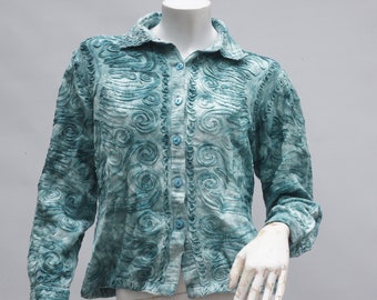 Vintage Y2k Cropped Embroidered Teal Tie Dye Jacket Shacket Made In India Boho Hippie Ethnic