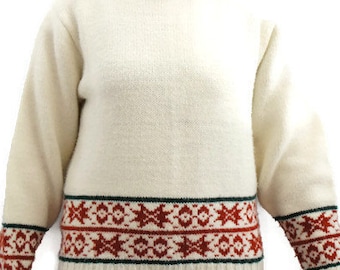 Vintage 70er Jahre Damen Strick Fair Isle Pullover Pullover Größe S nordisch Boho Retro
