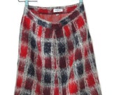 Vintage 50s-60s Fuzzy Plaid Pencil Skirt Secretary Skirt Retro Mod Mid Century