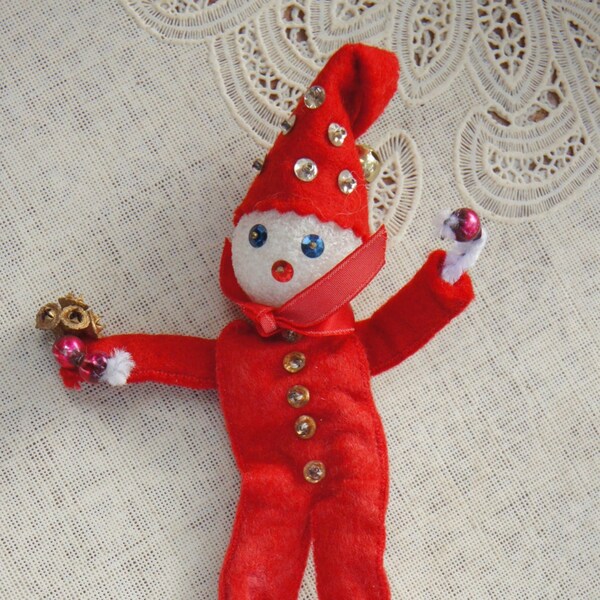 Vintage 60s-70s Handmade Christmas Elf Ornament Retro Mid century