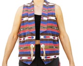Vintage 90s Women 39 s Tribal Print Southwestern Vest Hippie Boho Cowgirl
