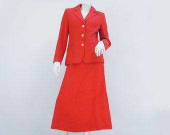 Vintage 50s-60s Woman's Red Blazer and A-Line Skirt Suit Mid Century