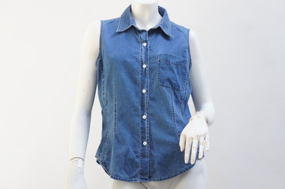 Vintage 90s Emanuel Ungaro Sleeveless Chambray Je… - image 1