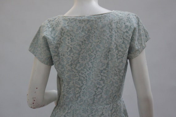 Vintage 50s Pale Blue Lace Midi Dress Mid Century… - image 9