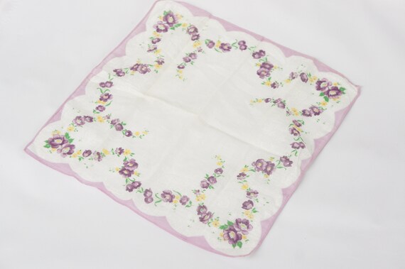 Vintage 40s-50s Floral Print Handkerchief Hankie … - image 2