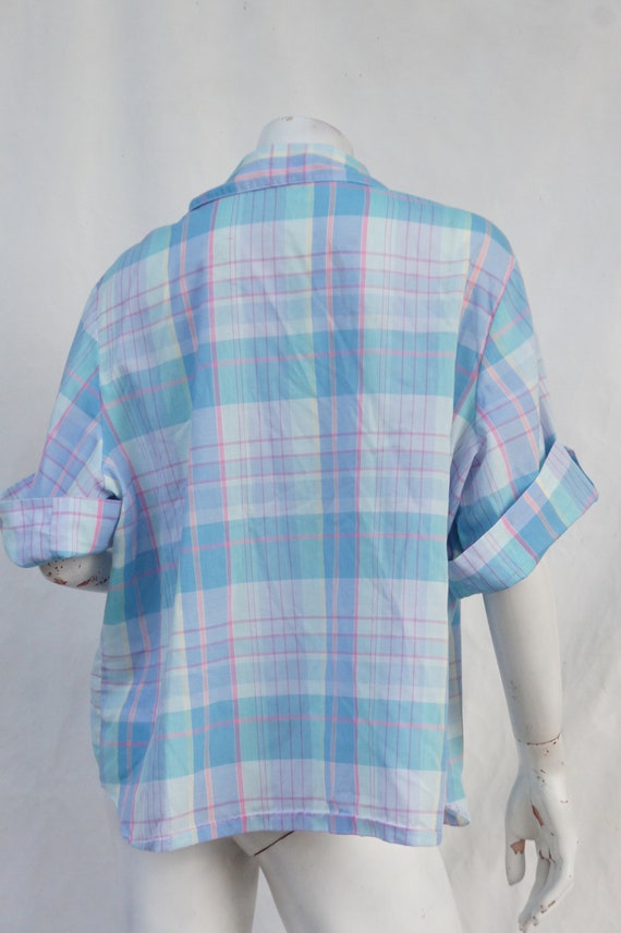 Vintage 80s-90s Women's Plaid Short Sleeve Blouse… - image 7