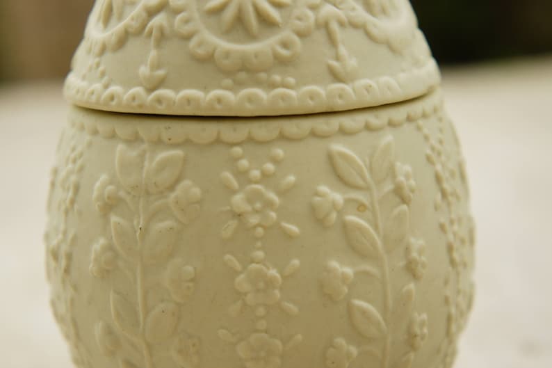 Vintage Ornate White Porcelain Bisque Egg Trinket Etsy