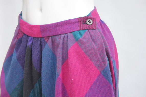 Vintage 70s Diagonal Plaid Midi Skirt Retro Mid C… - image 5