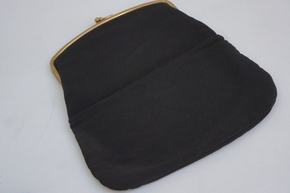 Vintage 50s-60s Black Kiss Lock Clutch Purse Bag … - image 8