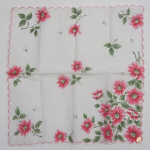 Vintage 40s-50s Pink Floral Print Handkerchief Hankie Shabby Chic Retro Cottagecore Gift