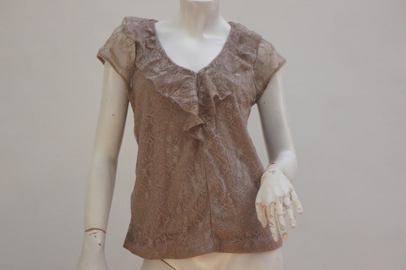 Vintage Y2k Ruffle Layered Lace Top Blouse Tunic - image 1