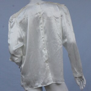 Vintage 80s White Satin Victorian Style Lace Trim Blouse Shabby Chic ...